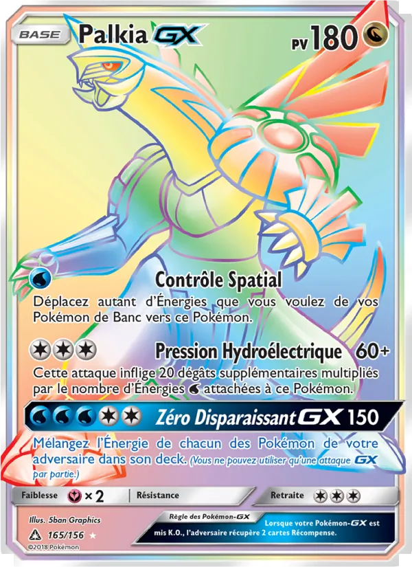 Carte Palkia GX de l'extension Ultra-Prisme, numéro 165/156