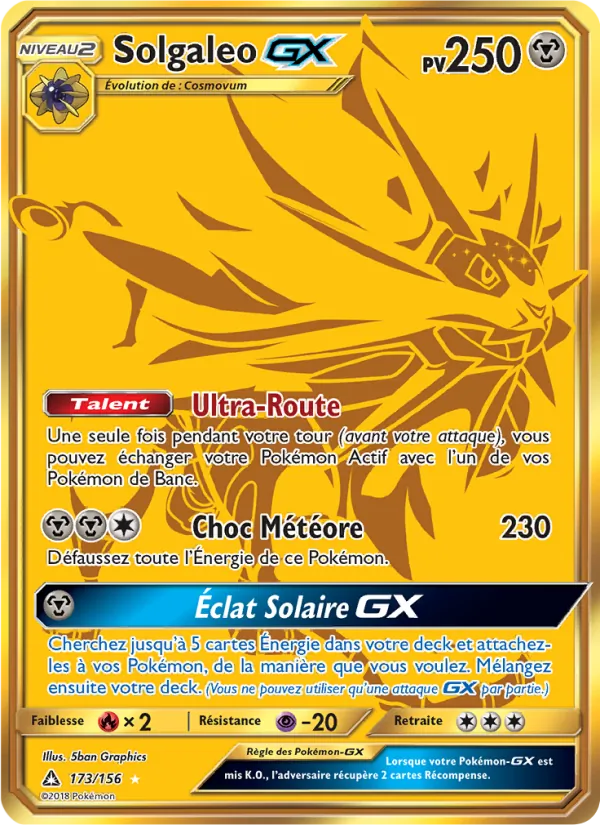 Carte Solgaleo GX de l'extension Ultra-Prisme, numéro 173/156