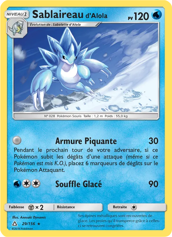 Carte Sablaireau d’Alola de l'extension Ultra-Prisme, numéro 29/156