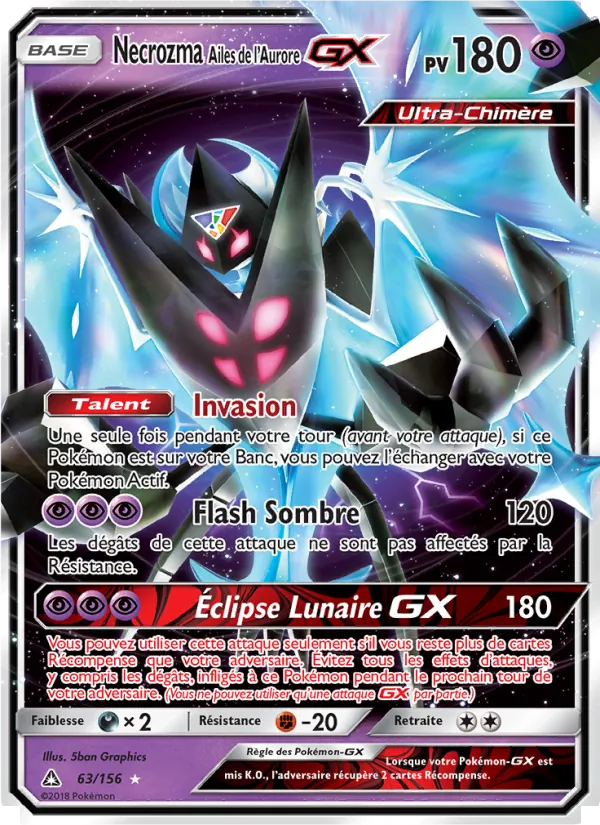 Carte Necrozma Ailes de l’Aurore GX de l'extension Ultra-Prisme, numéro 63/156