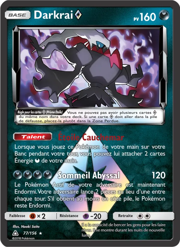 Carte Darkrai ◇ de l'extension Ultra-Prisme, numéro 77/156