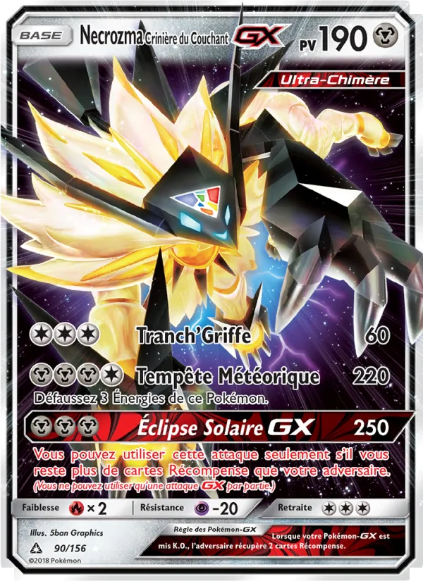 Carte Necrozma Crinière du Couchant GX de l'extension Ultra-Prisme, numéro 90/156