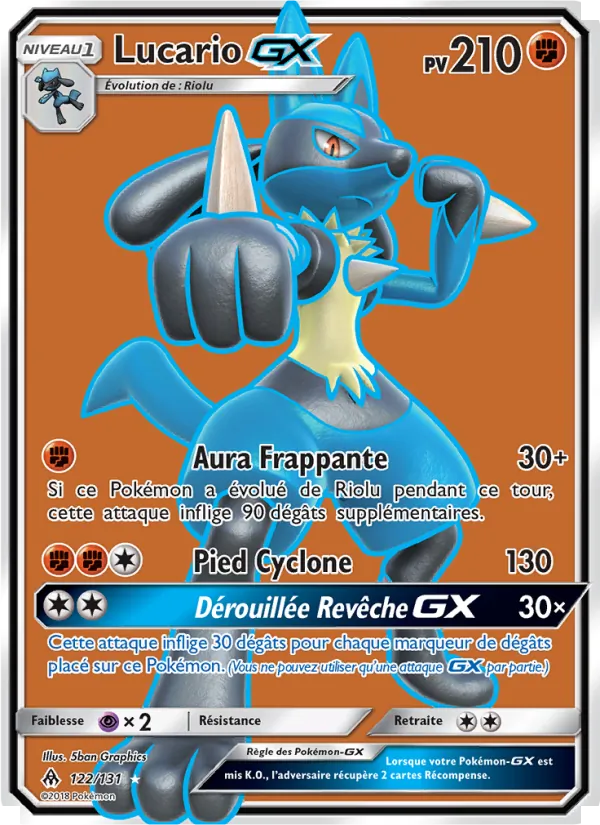 Carte Lucario GX de l'extension Lumière Interdite, numéro 122/131