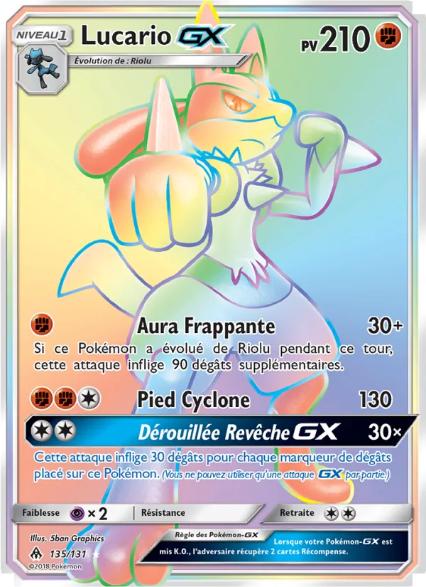 Carte Lucario GX de l'extension Lumière Interdite, numéro 135/131