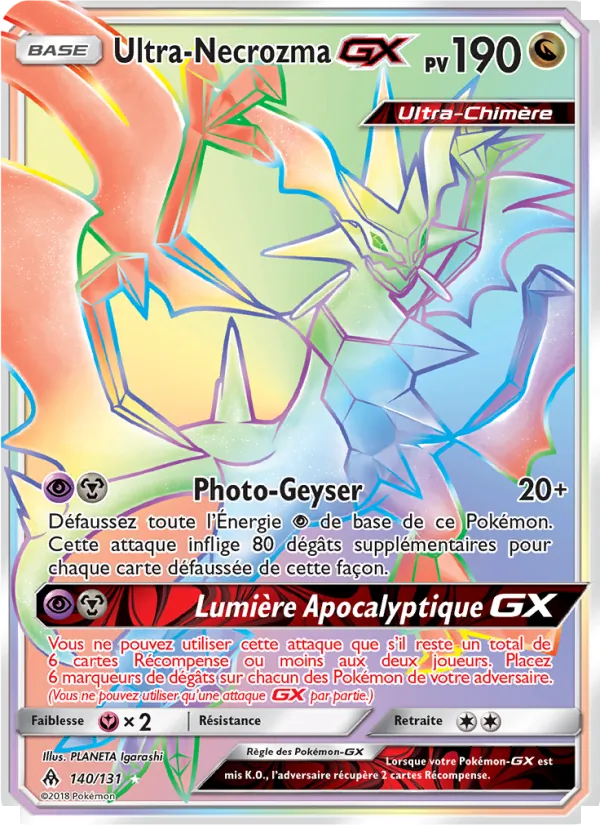 Carte Ultra-Necrozma GX de l'extension Lumière Interdite, numéro 140/131