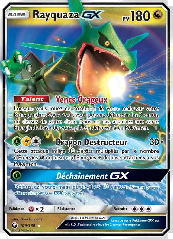 Carte Rayquaza GX de l'extension Tempête Céleste, numéro 109/168