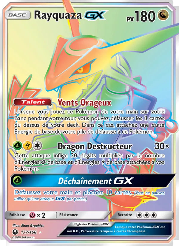 Carte Rayquaza GX de l'extension Tempête Céleste, numéro 177/168