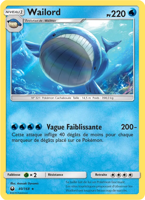Carte Wailord de l'extension Tempête Céleste, numéro 40/168