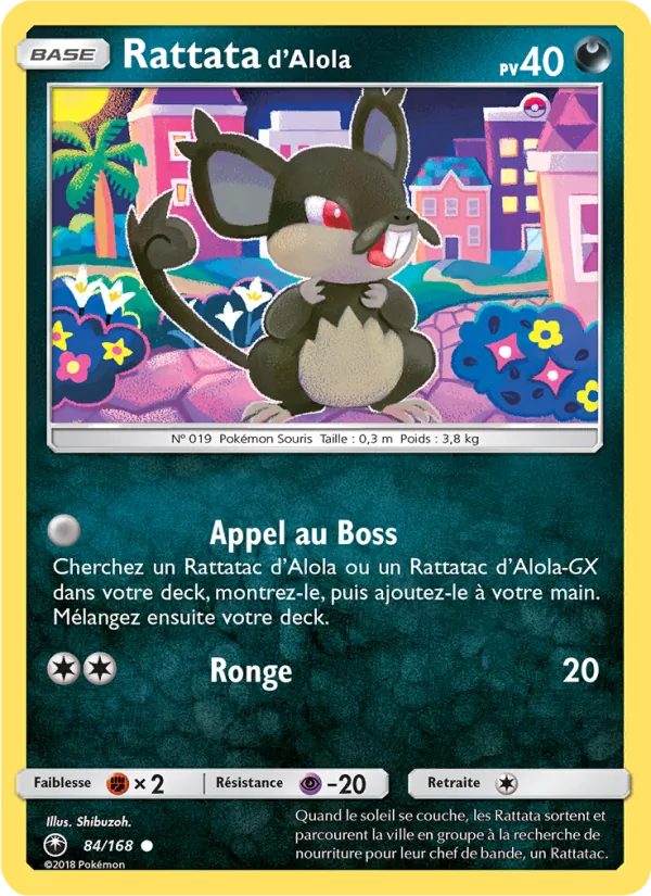 Carte Rattata d’Alola de l'extension Tempête Céleste, numéro 84/168