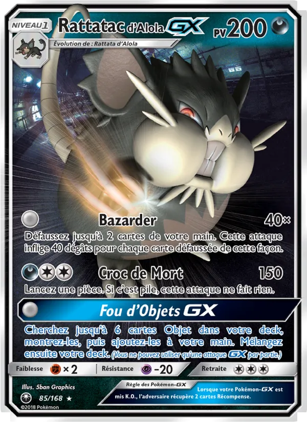 Carte Rattatac d’Alola GX de l'extension Tempête Céleste, numéro 85/168