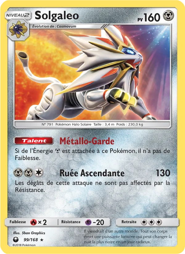 Carte Solgaleo de l'extension Tempête Céleste, numéro 99/168