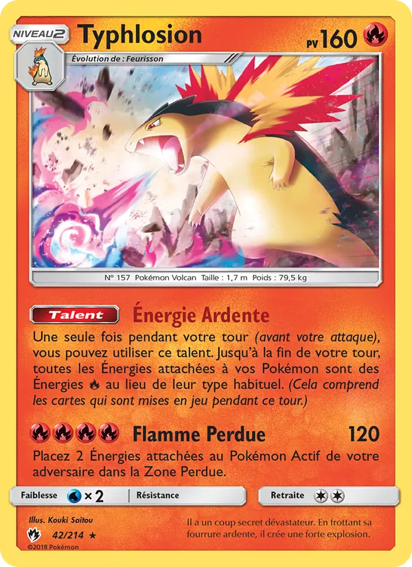 Carte Typhlosion de l'extension Tonnerre Perdu, numéro 42/214