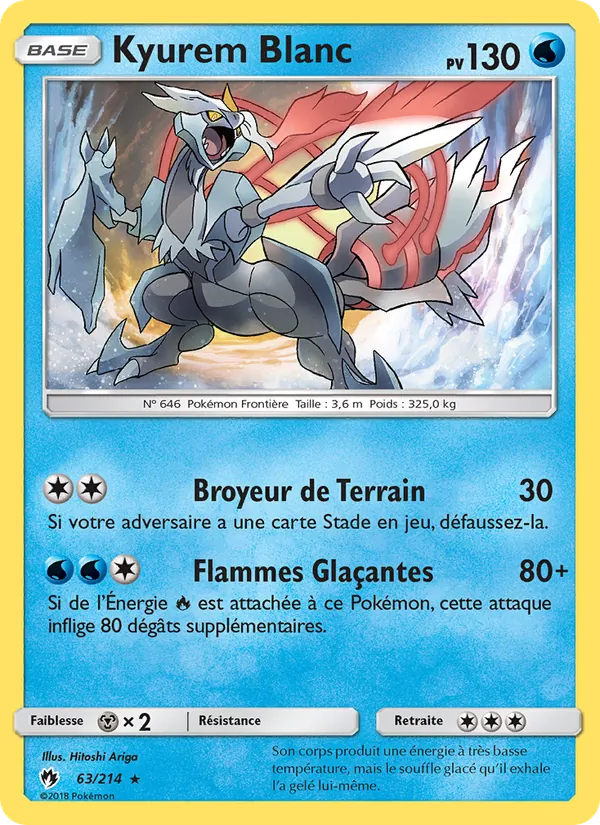 Carte Kyurem Blanc de l'extension Tonnerre Perdu, numéro 63/214