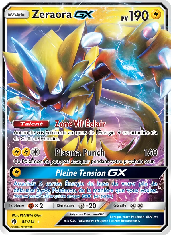 Carte Zeraora GX de l'extension Tonnerre Perdu, numéro 86/214