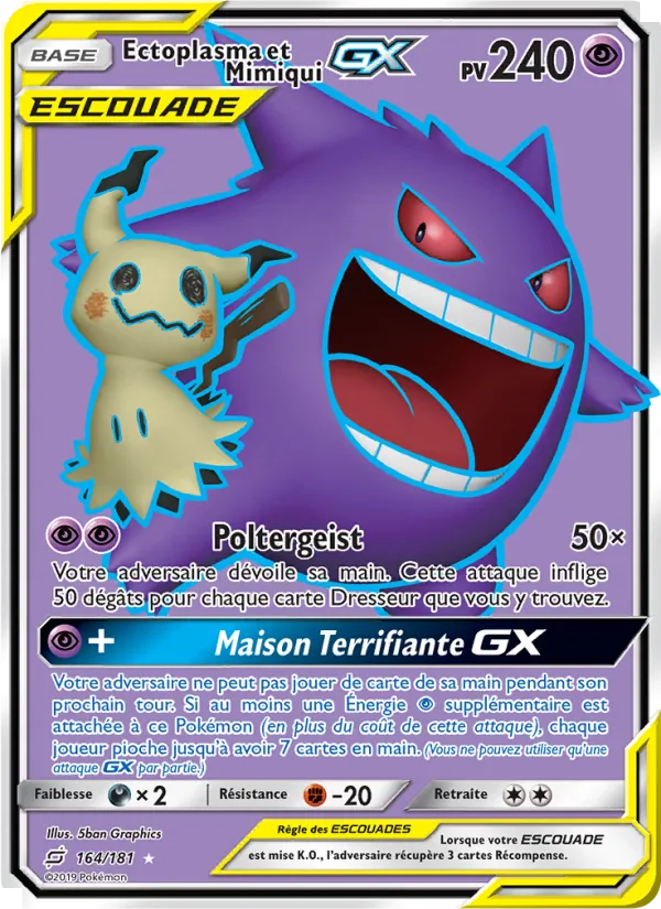 Carte Ectoplasma et Mimiqui GX de l'extension Duo de Choc, numéro 164/181