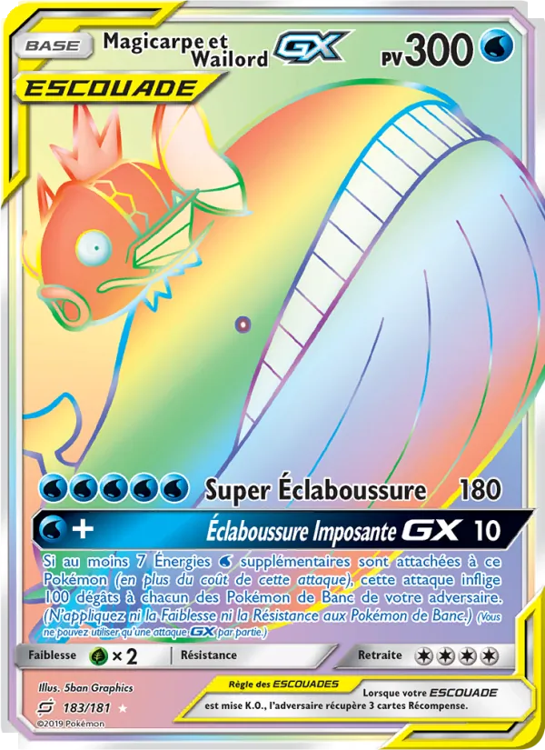 Carte Magicarpe et Wailord GX de l'extension Duo de Choc, numéro 183/181