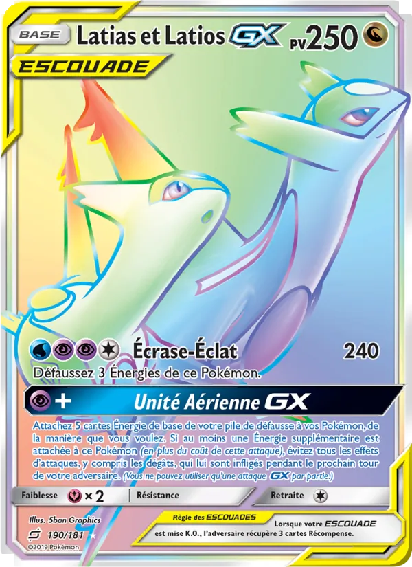 Carte Latias et Latios GX de l'extension Duo de Choc, numéro 190/181