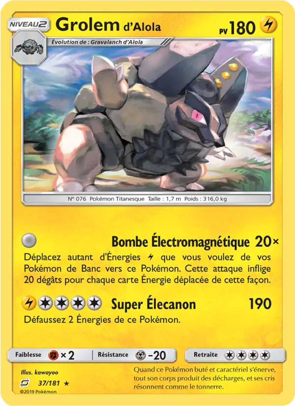 Carte Grolem d’Alola de l'extension Duo de Choc, numéro 37/181