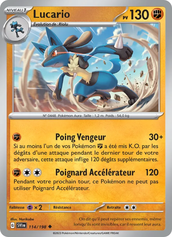 Carte Lucario de l'extension Écarlate et Violet, numéro 114/198