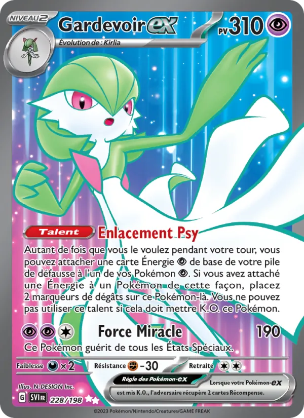 Carte Gardevoir-ex de l'extension Écarlate et Violet, numéro 228/198
