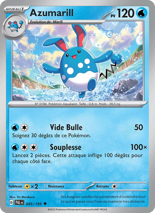 Carte Azumarill de l'extension Évolutions à Paldea, numéro 045/193