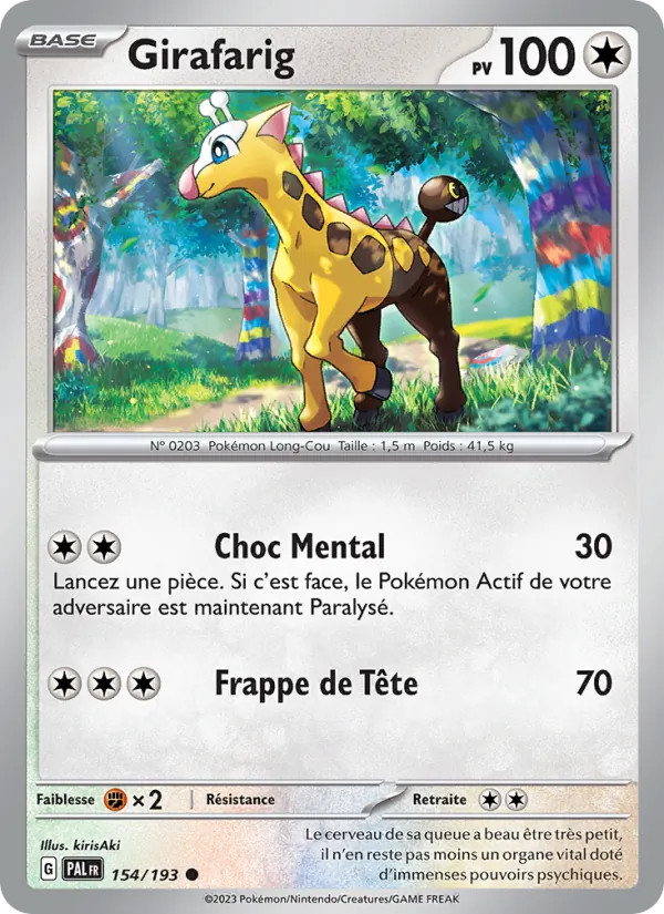 Carte Girafarig de l'extension Évolutions à Paldea, numéro 154/193