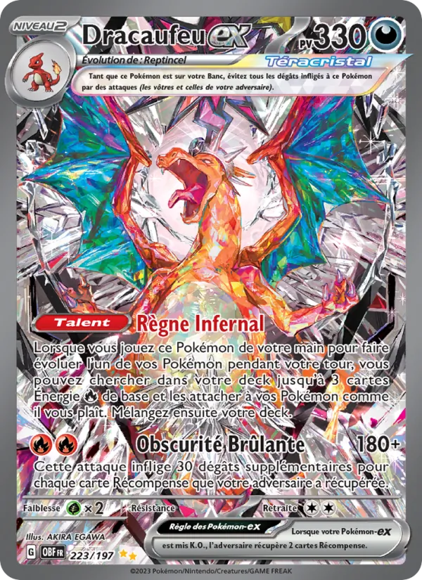 Carte Dracaufeu-ex de l'extension Flammes Obsidiennes, numéro 223/197