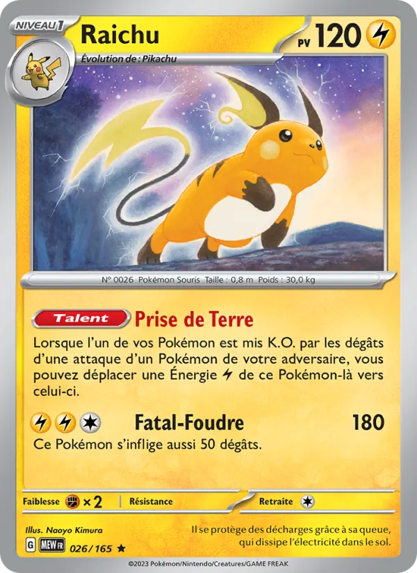 Carte Raichu de l'extension 151, numéro 026/165