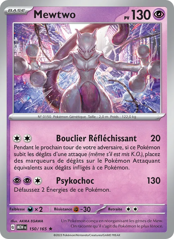 Carte Mewtwo de l'extension 151, numéro 150/165