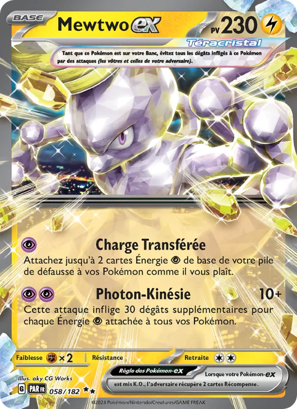 Carte Mewtwo-ex de l'extension Faille Paradoxe, numéro 058/182