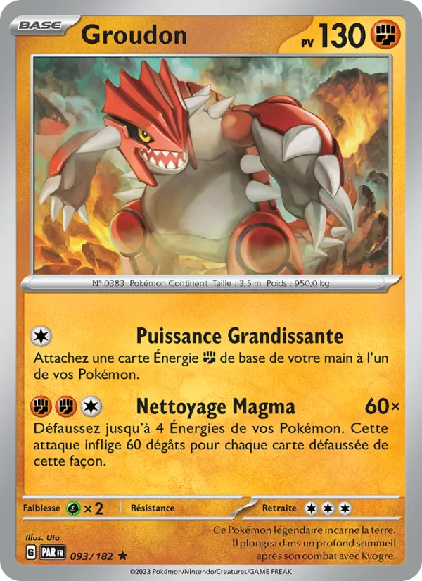 Carte Groudon de l'extension Faille Paradoxe, numéro 093/182