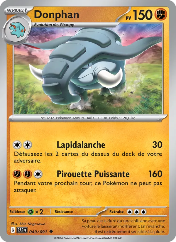 Carte Donphan de l'extension Destinées de Paldea, numéro 049/91