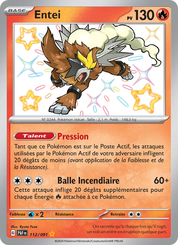 Carte Entei de l'extension Destinées de Paldea, numéro 112/91