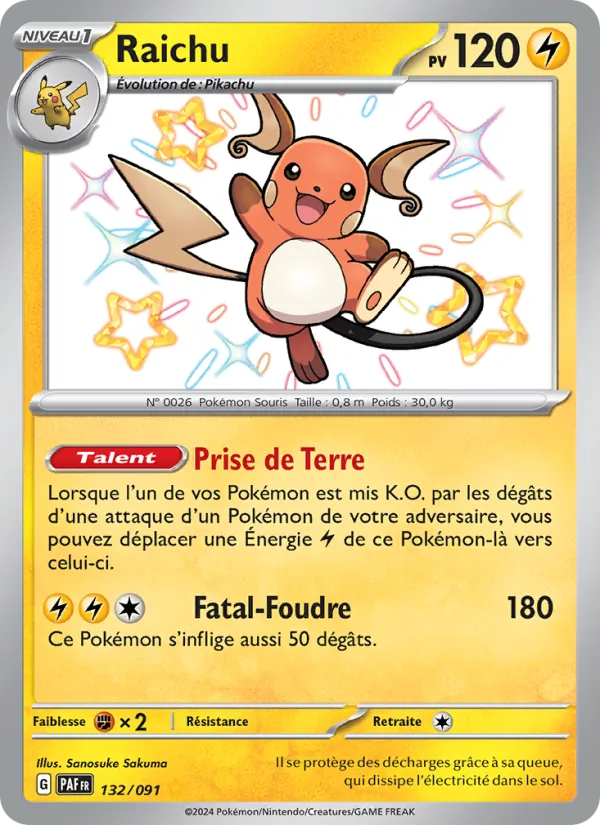 Carte Raichu de l'extension Destinées de Paldea, numéro 132/91