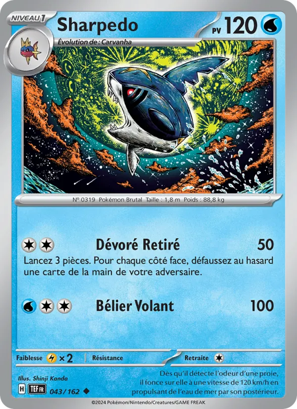 Carte Sharpedo de l'extension Forces Temporelles, numéro 043/162