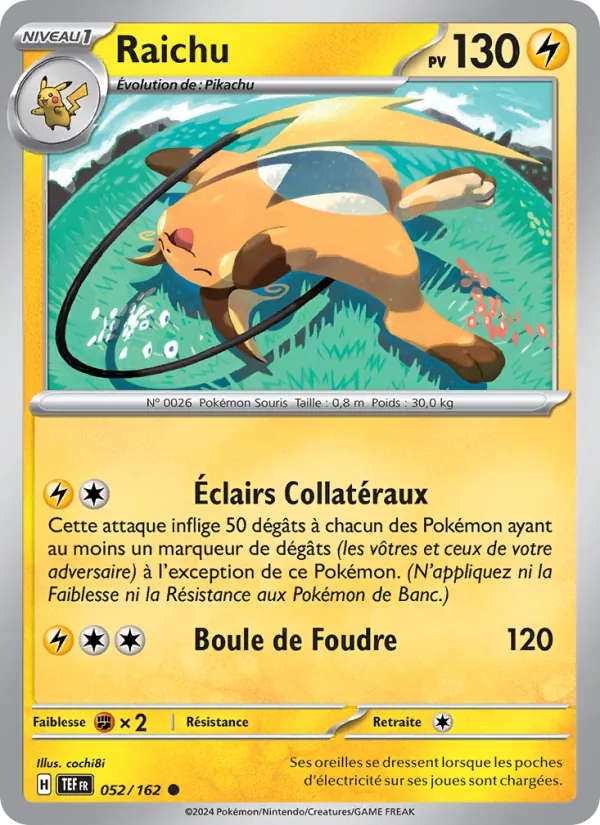 Carte Raichu de l'extension Forces Temporelles, numéro 052/162