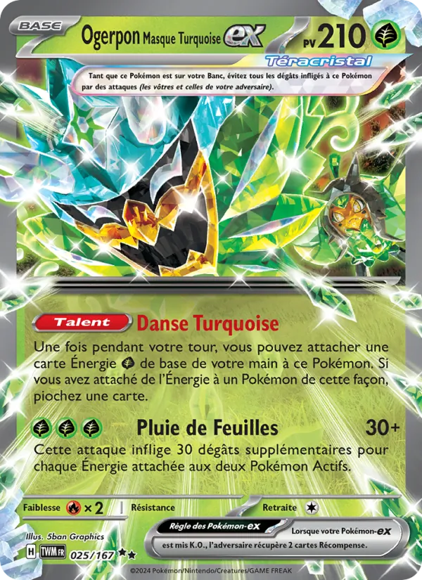Carte Ogerpon Masque Turquoise-ex de l'extension Mascarade Crépusculaire, numéro 025/167