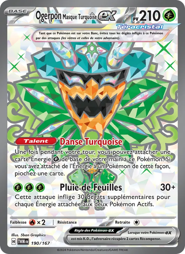 Carte Ogerpon Masque Turquoise-ex de l'extension Mascarade Crépusculaire, numéro 190/167