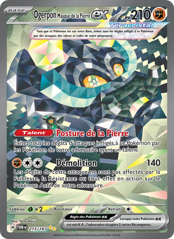Carte Ogerpon Masque de la Pierre-ex de l'extension Mascarade Crépusculaire, numéro 215/167