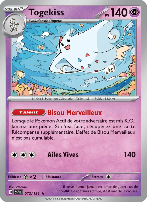 Carte Togekiss de l'extension Étincelles Déferlantes, numéro 072/191