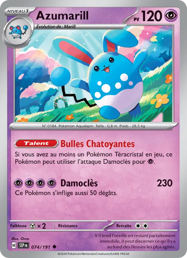 Carte Azumarill de l'extension Étincelles Déferlantes, numéro 074/191