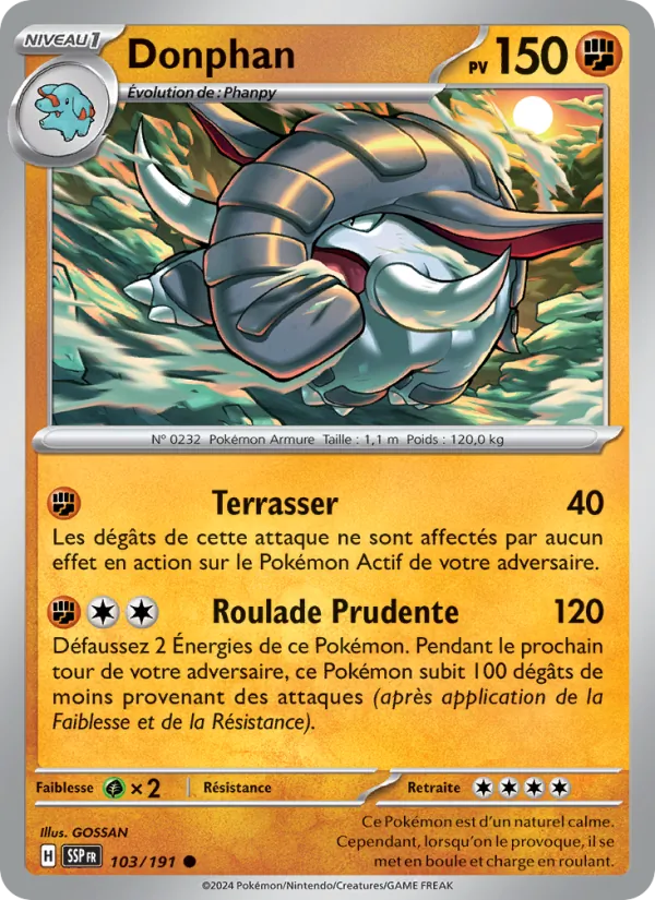 Carte Donphan de l'extension Étincelles Déferlantes, numéro 103/191