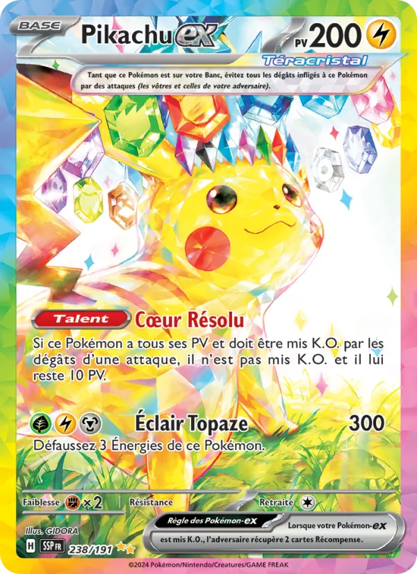 Carte Pikachu-ex de l'extension Étincelles Déferlantes, numéro 238/191