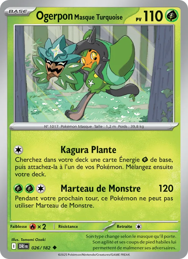 Carte Ogerpon Masque Turquoise de l'extension Rivalités Destinées, numéro 026/182
