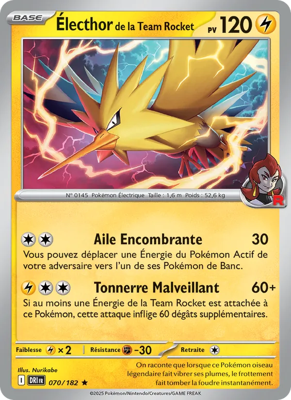 Carte Électhor de la Team Rocket de l'extension Rivalités Destinées, numéro 070/182