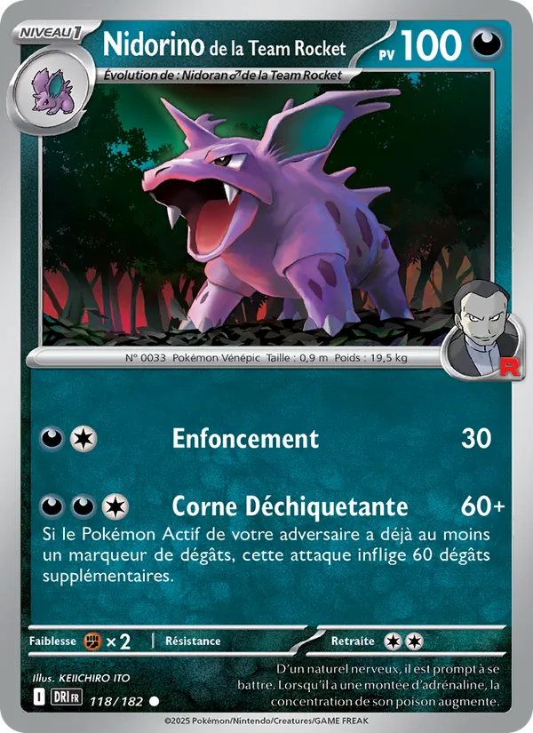 Carte Nidorino de la Team Rocket de l'extension Rivalités Destinées, numéro 118/182