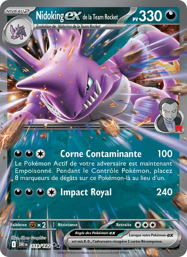 Carte Nidoking-ex de la Team Rocket de l'extension Rivalités Destinées, numéro 119/182