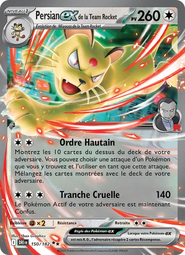Carte Persian-ex de la Team Rocket de l'extension Rivalités Destinées, numéro 150/182