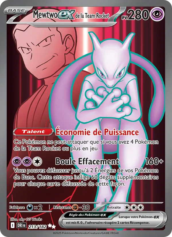 Carte Mewtwo-ex de la Team Rocket de l'extension Rivalités Destinées, numéro 213/182