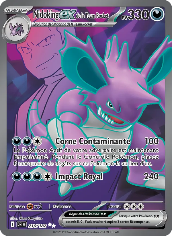 Carte Nidoking-ex de la Team Rocket de l'extension Rivalités Destinées, numéro 216/182
